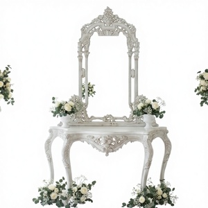 VDI Exports Antique White Hand-Carved Polyester Resin <b>Console</b> Table & <b>Mirror</b> Set NEW ARRIVAL Luxury Wedding Entryway Stage Decor - Product Image 3
