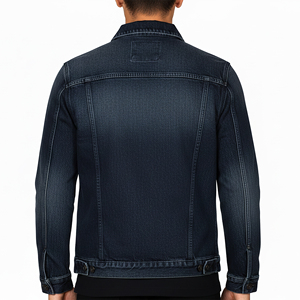 2025 New Arrived Casual Wear Dark Blue Stone Washed Men's Denim Jacket Turn <b>Down</b> Collar Zip Up Closure Heavyweight Jacket - Product Image 3