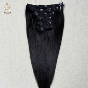Lexhair Clip-In Human Hair Extensions Vietnamese Remy Double Weft Machine Made Black Long Straight Hair with Clips 100g - Product Image 2