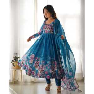 Ensemble robe Anarkali et pantalon à imprimé floral avec dupatta, taille XS, pour les occasions spéciales - Product Image 1