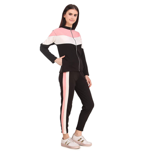 Women's <b>Black</b> Color Blocking Tracksuit Set Crew Neck Full Sleeve Elastic Waist <b>Pants</b> Casual Autumn Wear - Product Image 6