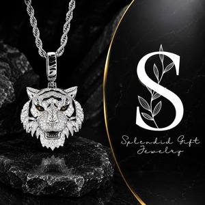 Nueva Joyería Masculina al por Mayor, Colgante de Cabeza de Tigre 3D con Ojos Esmaltados, Chapado en Oro sobre Plata de Ley 925, Estilo Hip Hop, con Moissanita - Product Image 1