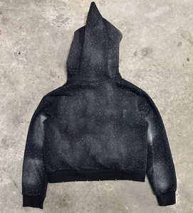 Custom 3D Puff Print Rhinestone Hoodie Heavyweight Cotton <b>Fleece</b> Pullover Streetwear Oversized Winter <b>Jacket</b> For Streetwear - Product Image 3