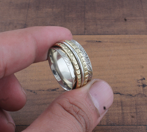 Wholesale <b>925</b> Sterling <b>Silver</b> Metal Band <b>Ring</b> Two-Tone Brass Design <b>Ring</b> Handcrafted <b>Silver</b> and Brass Band Jewelry Supplier - Product Image 2
