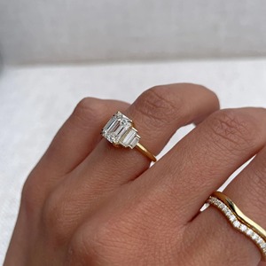 Classic <b>Emerald</b> Cut Five Stone Moissanite <b>Ring</b> 2.82 TCW 925 <b>Silver</b> Gold Plated Delicate Wedding Engagement Anniversary <b>Ring</b> - Product Image 6