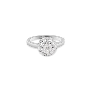 Bague en or blanc massif 18 carats avec diamants naturels ronds en grappe et halo sertis à griffes, bijoux fins, Memoria Jewels - Product Image 1