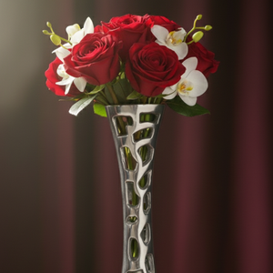 Vase à fleurs de luxe en argent, design ajouré en treillis, moderne, décoratif, en porcelaine chromée métallique, pour table, décoration intérieure - Product Image 5