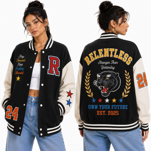 Chaquetas Varsity Extra Grandes para Mujer con Parches Bordados, Tela Satinada Estampada, Hombros Caídos, Corte Holgado, Mangas de Cuero Teñido - Product Image 4
