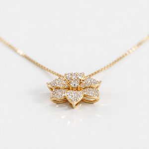 Collier Pendentif Fleur Élégant en Diamant Certifié IGI en Or Jaune 14K – Vente en Gros de Bijoux Floraux – Cadeau d'Anniversaire - Product Image 4