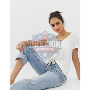 Camiseta blanca de manga corta con cuello redondo para mujer, corte regular, jersey de algodón, top informal - Product Image 3