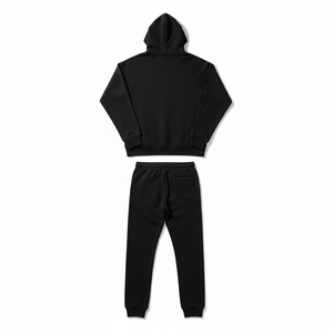 Ensemble de survêtement noir pour homme de haute qualité, 2 pièces, logo personnalisé en relief, sweat-shirt en molleton, jogging, streetwear, tenue de sport décontractée - Product Image 2