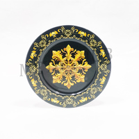 Assiette de présentation décorative en acier inoxydable, ronde, en métal, avec motif floral émaillé, pour la mise en place de la table à manger