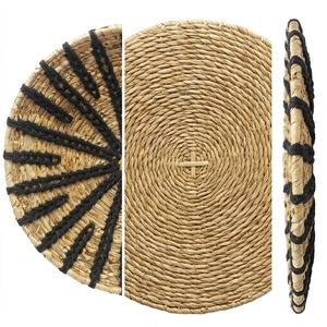 Cesta de pared de macramé de corteza de plátano natural, bandeja redonda poco profunda con diseño de estrella radial y sol negro, decoración de habitación de arte puro, cesto de artesanía boho - Product Image 2