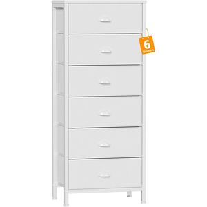 White Tall Dresser with 6 Fabric Drawers Vertical <b>Storage</b> Tower <b>Unit</b> and End Table for Bedroom for <b>Clothes</b> Organisation - Product Image 1