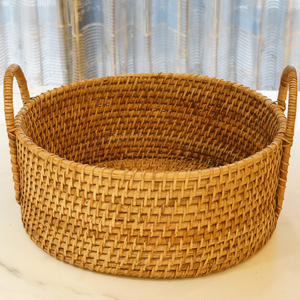 Large Size Container Round Shape Rattan <b>Storage</b> Serving Basket With Handle For Kitchen Ware <b>Tabletop</b> Dining Table Usage Decorate - Product Image 2