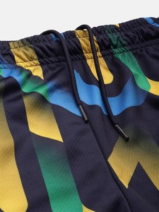 Pantalones Cortos Deportivos para Hombre, Color Azul con Bloques de Color, Franja Lateral, Secado Rápido, Cintura Elástica, Largo Bermuda - Product Image 4