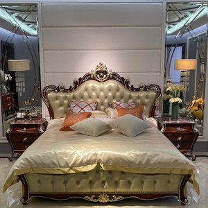 Luxury European Style Green Headmaster King Size <b>Bed</b> <b>Frame</b> Hand Carved Mahogany Classic Master Bedroom Furniture Set - Product Image 5