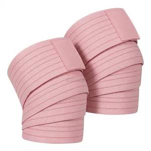 Elastic Gym Support Straps for Squats Powerlifting Custom <b>Pink</b> Beige Striped Weightlifting Knee <b>Wraps</b> Professional Protection - Product Image 5