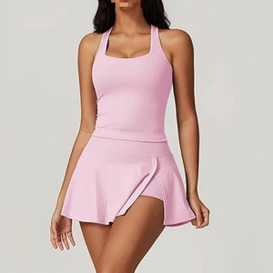 Robe de tennis pour femmes, bleu marine, col en V, sans manches, jupe plissée ajustée, respirante, anti-humidité, vêtements pour toutes les saisons - Product Image 2