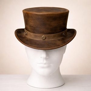 Premium Quality Custom Handmade Unisex Brown Leather Top <b>Hat</b> Vintage <b>Steampunk</b> Victorian Costume Gift <b>Hat</b> - Product Image 1