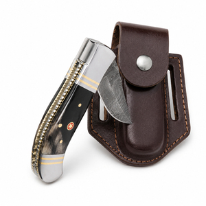 Cuchillo de bolsillo Burraq hecho a mano con acero de Damasco y funda de cuero |   OEM y DIY |   Regalo para Esposo y Padre - Product Image 3