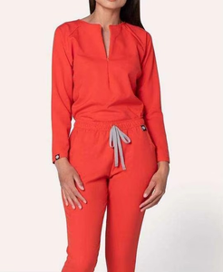 Premium Fall Tangerine Scrub Set <b>Long</b>-Sleeve Top and <b>Matching</b> Pants Customize Hospital Nurse Uniform Doctor Medical Workwear - Product Image 2