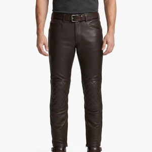 Pantalon de moto en cuir PU pour homme, taille élastique, taille mi-haute, avec poches latérales - Product Image 1