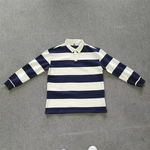 เสื้อโปโลถักแขนยาวผู้ชาย ลายทางสไตล์รักบี้ ผ้าฝ้าย 80% โพลีเอสเตอร์ 20% มีสินค้าในสต็อก เสื้อโปโลลำลองติดกระดุม - Product Image 1