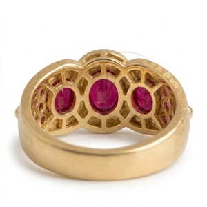 Beautiful Brass Gold Plated Ruby Quartz Cabochon Classic <b>Statement</b> <b>Ring</b> Oval Red Stone Side Accents Wholesale Jewelry Unisex - Product Image 3