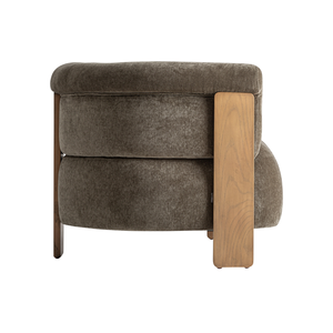 Fauteuil lounge d'intérieur contemporain en teck massif, entièrement rembourré, design baril incurvé, mobilier haut de gamme pour hôtel, villa, hall d'entrée - Product Image 5
