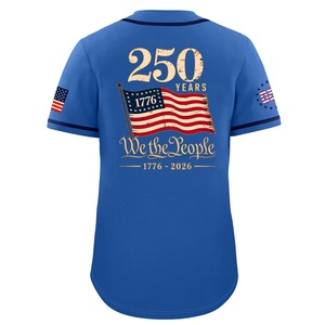 Maillot de baseball américain pour homme, manches courtes, bleu, 100 % polyester, respirant, séchage rapide, personnalisable avec nom d'équipe et patch drapeau - Product Image 2