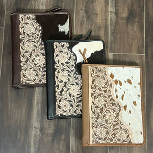 Carpeta Portafolio de Cuero Repujado con Diseño Floral Occidental, con Cierre, Elegante Organizador de Documentos con Múltiples Compartimentos para Oficina - Product Image 3