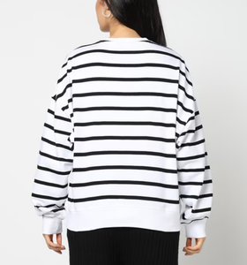 เสื้อฮู้ดดี้โอเวอร์ไซส์ผู้หญิง สไตล์วินเทจ เสื้อฮู้ดคู่รัก ทรงหลวม ไหล่ตก ลายทาง เสื้อสเวตเชิ้ตโอเวอร์ไซส์ แฟชั่นสตรีทแวร์ - Product Image 3