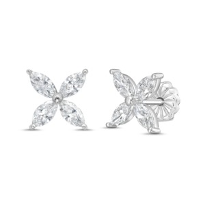 Pendientes de Oro de 18K con 2 Esmeraldas Cultivadas en Laboratorio de 2 Quilates, Corte Redondo y Pera, con Diamantes Mixtos en Forma de Flor, para Compromiso y Aniversario - Product Image 1