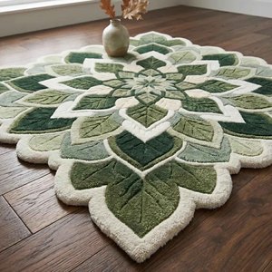 Nature Inspired Green Leaf Mandala Area Rug Plush Botanical Tufted Carpet Modern Living Room Bedroom Decorative Floor Rug Home - Product Image 3