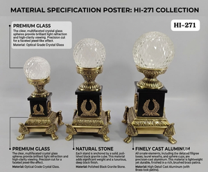 A stunning set of 3 vintage-style aluminum decorative stands featuring faceted <b>crystal</b> <b>spheres</b> on sturdy, ornate pedestals - Product Image 2
