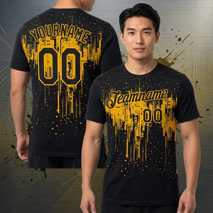 Camiseta de Baloncesto Sublimada Personalizada, Negra y Amarilla, con Nombre y Número del Equipo, Absorbente de Humedad, Unisex, para Adultos, Manga Corta, Cuello Redondo - Product Image 4