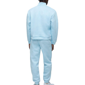 Customized Light Blue Quarter Zip Heavyweight Hoodies sets Low MOQ Wholesale Streetwear Men Solid Regular Fit Fleece Wholesale - Product Image 2