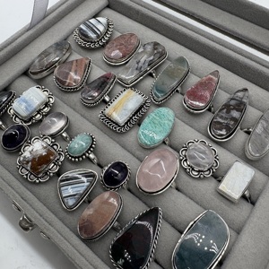 Brass <b>Silver</b> Plated Mixed Assorted Gemstone <b>Ring</b> with Bezel Setting Natural Stones <b>Adjustable</b> Bulk Jewelry Supplier - Product Image 5