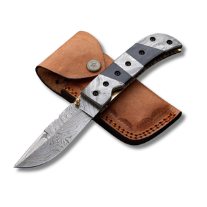 Couteau de poche Damas haut de gamme, couteau pliant avec manche en métal et G10, couteau pliant de luxe, lame Damas avec étui en cuir - Product Image 6