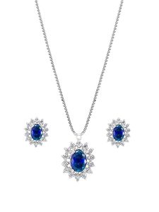 Exquisite 925 Sterling Silver Earrings Pendant Necklace Set with Blue Synthetic Tanzanite Stone Fine Jewelry for Women's Wedding - Product Image 3