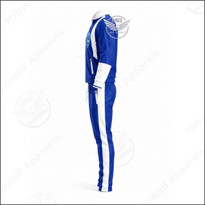 Ensemble de survêtement bleu et blanc personnalisé pour femme, veste à fermeture éclair à manches longues avec logo brodé, pantalon long, style décontracté et sportif - Product Image 3