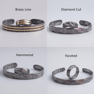 Conjunto de Anillo y Brazalete de Acero de Damasco |   Joyería para hombre con incrustaciones de latón forjado a mano, forma de luna, 9 mm de ancho, 2-3 mm, regalo de moda - Product Image 1