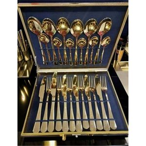 Ensemble de couverts en acier inoxydable poli finition or de qualité supérieure, finition miroir, coffret cadeau, vaisselle en gros - Product Image 1