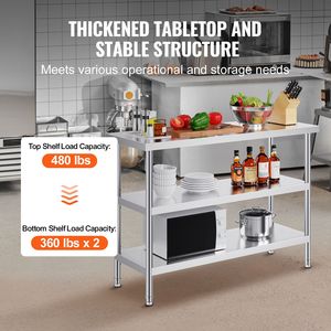 Tavolo da Lavoro per Cucina Commerciale 18 X 48 X 34 Pollici in Acciaio Inox, Banco Preparazione Alimenti Resistente con 2 Ripiani Inferiori Regolabili - Product Image 3