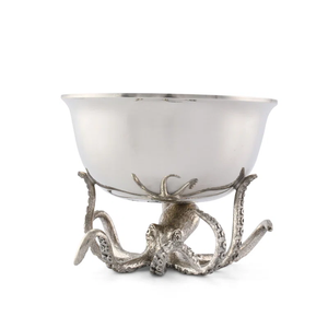 Octopus Metal Champagne Bucket & Caviar Bowl Silver Cast Zinc Alloy Pedestal Serving Dish Marine Animal Themed Luxury <b>Bar</b> Decor - Product Image 2