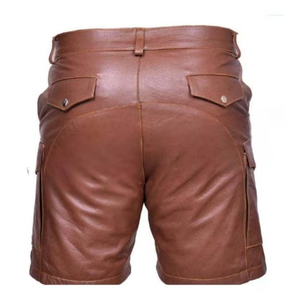 Shorts cargo en cuir véritable noir pour homme, vêtements en cuir écologiques, respirants, séchage rapide, shorts 100% cuir véritable - Product Image 2