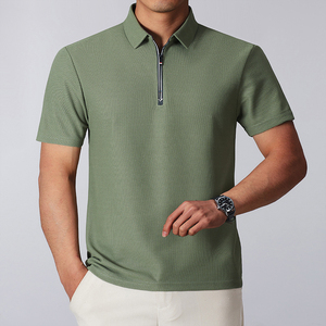Men's <b>Black</b> <b>Short</b> Sleeve Knitted Polo Shirt Solid Color Zipper Design <b>Smart</b> Casual Regular Fit - Product Image 5