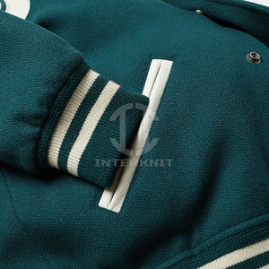 Chaqueta Bomber de Invierno Personalizada con Logotipo OEM, Chaqueta Letterman Verde para Hombre, Informal, de Alta Calidad, Elástica, de Lana, con Insignia Universitaria de Béisbol - Product Image 5