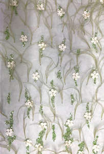 Tissu brodé de fleurs 3D exquises avec perles, dentelle en maille bleue scintillante à sequins pour robes de mariée de luxe et tenues de cérémonie - Product Image 2